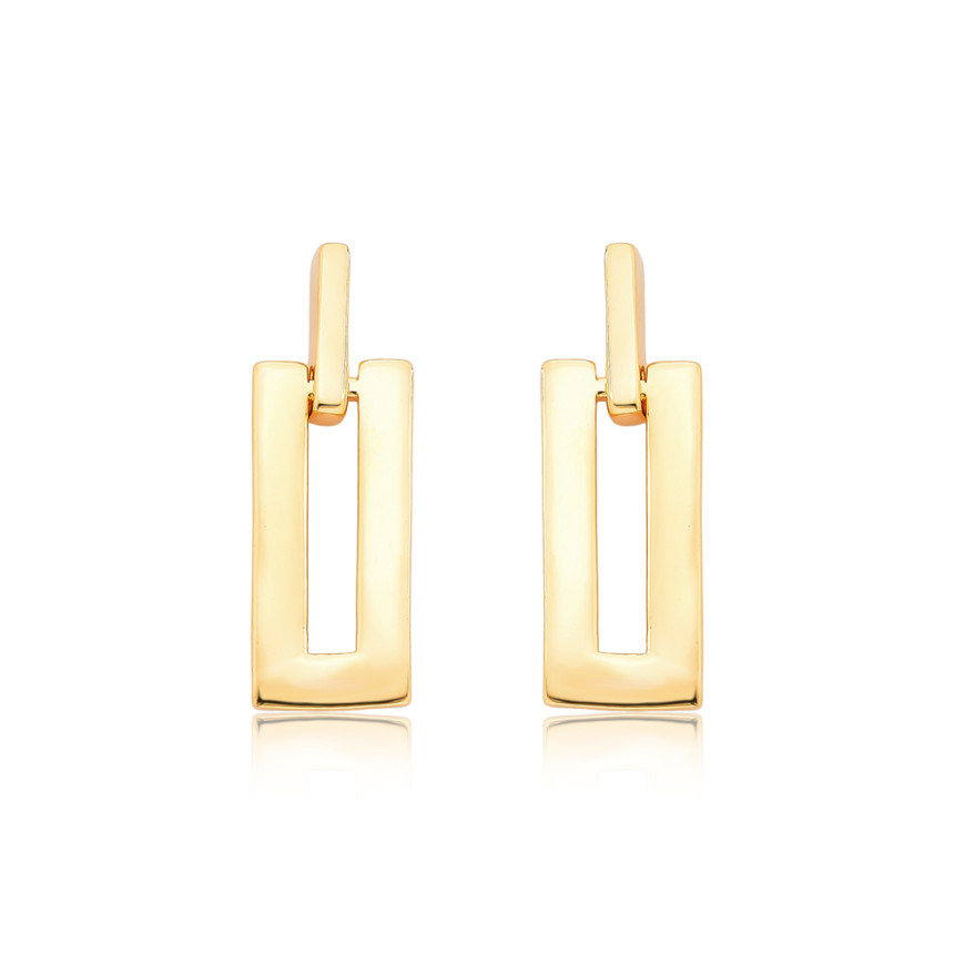 Brinco Retangular Base Palito Folheado a Ouro 18k