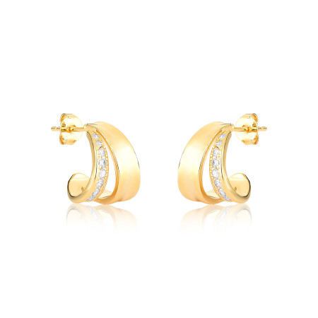 Brinco Fixo Fita Lisa c/ Fio Cravejado Folheado a Ouro 18k