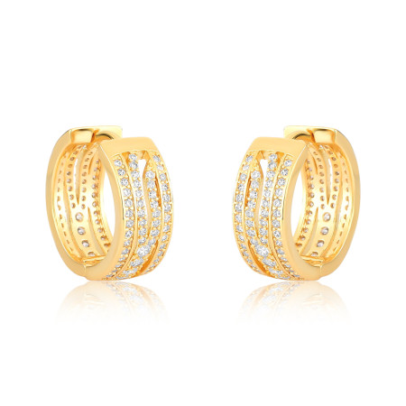 Argola Click Curvas c/ Fileiras Vazadas Cravejadas 18mm Folheada a Ouro 18k 