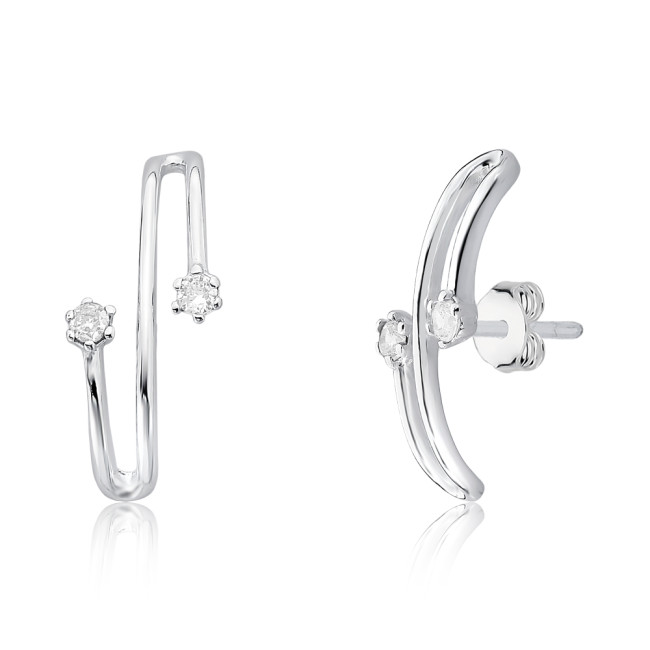 Brinco Prata "S" c/ Zircônias Pontos Luz   