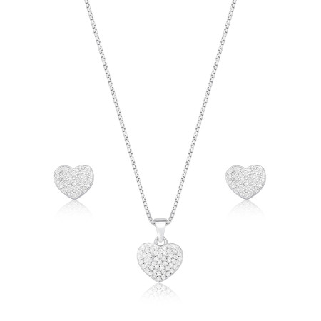 Conjunto Prata Coração Cravejado