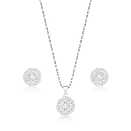 Conjunto Prata Mandala Cravejada Vazada