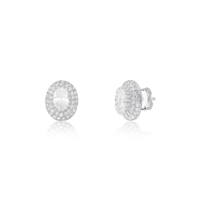 Conjunto Prata Zircônia Oval Embutida