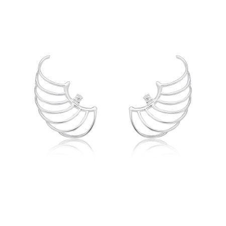 Brinco Prata Gancho Vazado 7 Fios Lisos c/ Detalhe Ponto Luz 