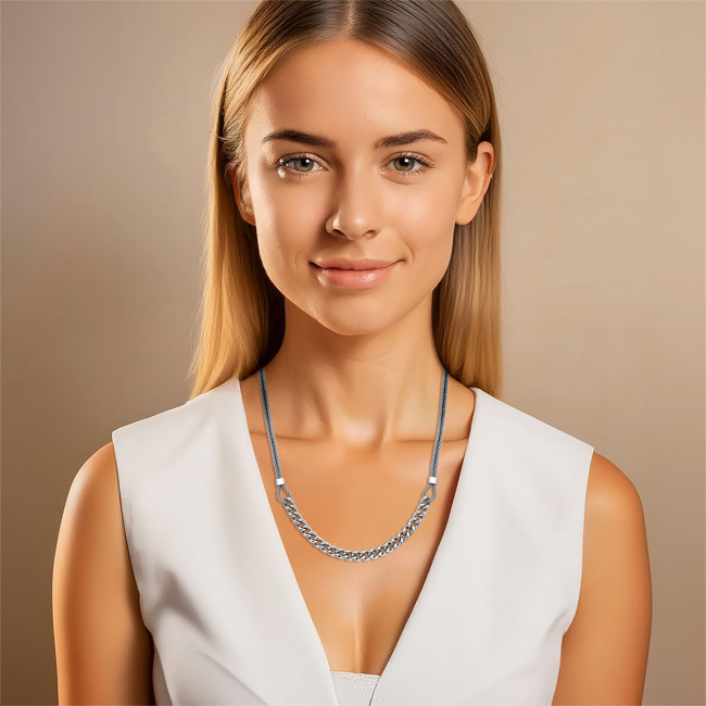 Choker Prata c/ Rodio Pipoquinha Dupla c/ Grumet Central