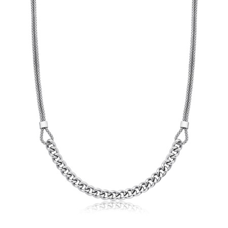 Choker Prata c/ Rodio Pipoquinha Dupla c/ Grumet Central