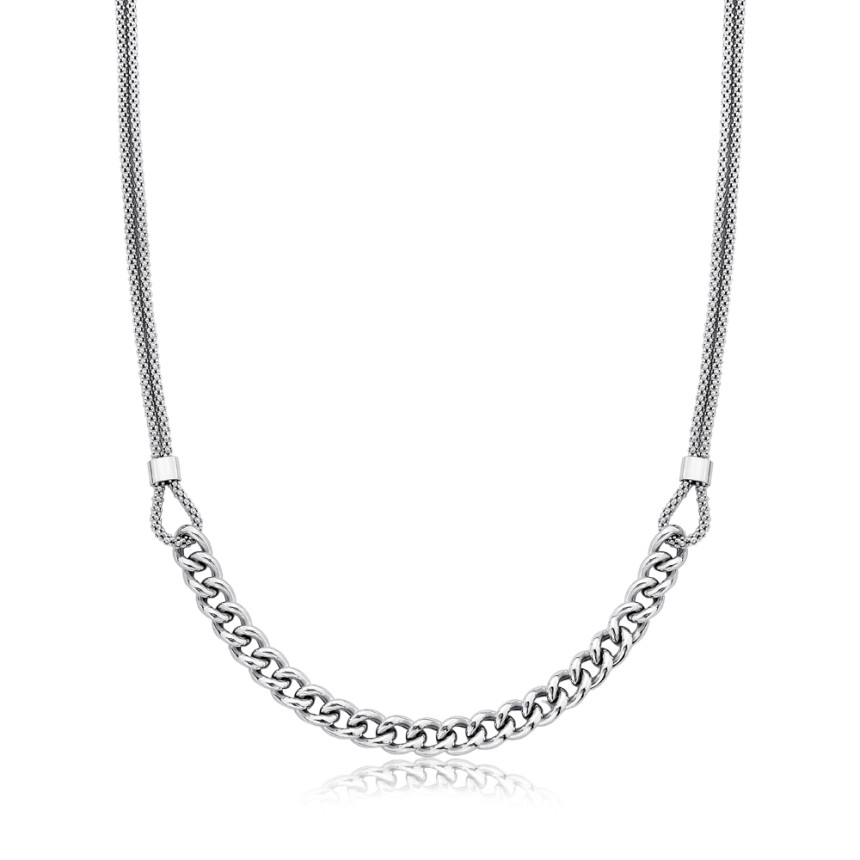 Choker Prata c/ Rodio Pipoquinha Dupla c/ Grumet Central