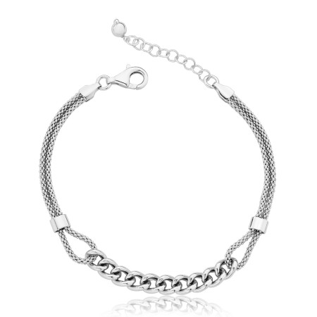 Pulseira Prata c/ Rodio Pipoquinha Dupla c/ Grumet Central