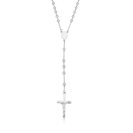 Terço Prata c/ Ródio Nossa Senhora das Graças e Cruz c/ Cristo (55cm)