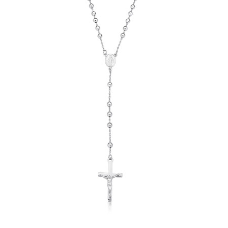 Terço Prata c/ Ródio Nossa Senhora das Graças e Cruz c/ Cristo (55cm)