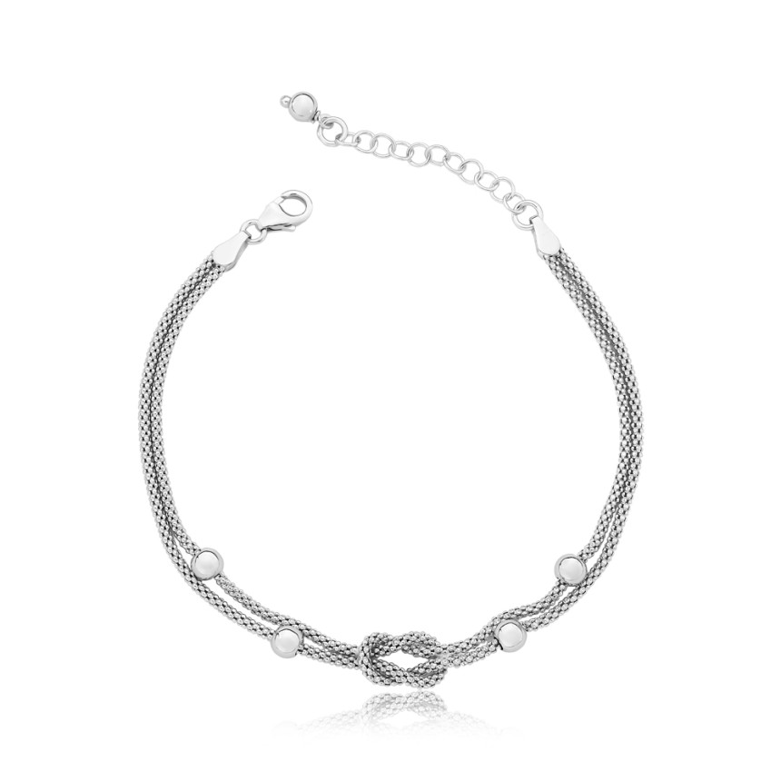 Pulseira Prata c/ Ródio Pipoquinha Nó Central