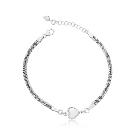 Pulseira Prata c/ Ródio Pipoquinha c/ Coração Liso