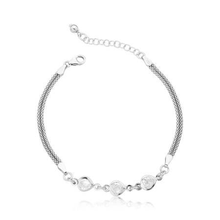 Pulseira Prata c/ Ródio Pipoquinha Zircônia Coração