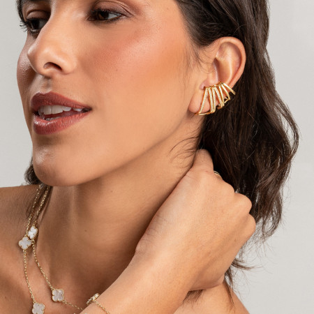 Brinco Ear Cuff Fios Lisos / Cravejados Zig Zag Folheado a Ouro 18k