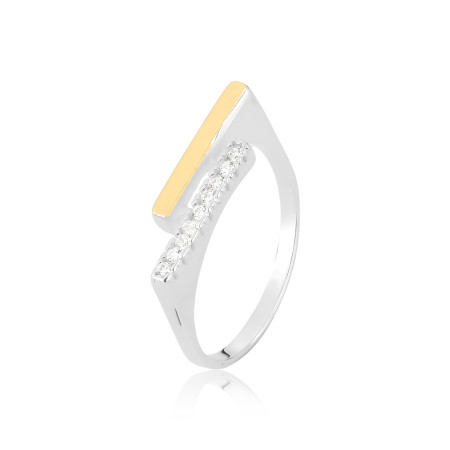 Anel Prata Duplo Cravejado c/ Aplique Ouro Aparador