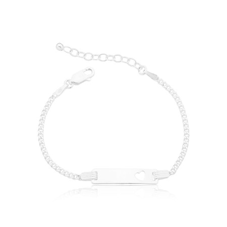Pulseira Prata Infantil Plaquinha c/ Coração Vazado