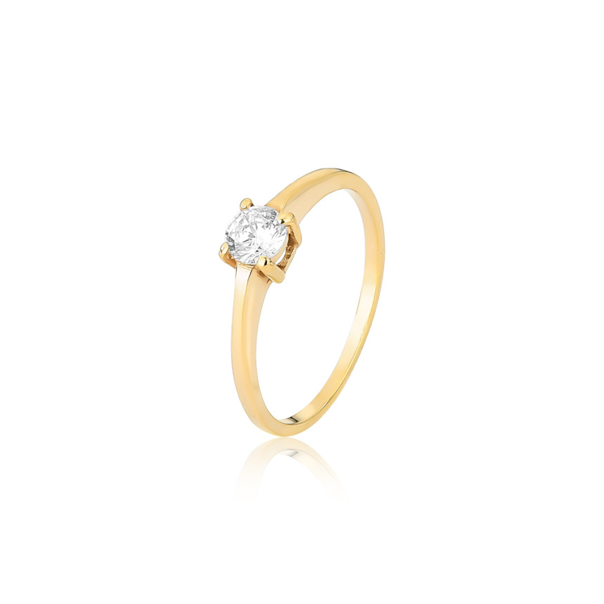 Anel Solitário Zircônia 4 Garras (4mm) Ouro 10k