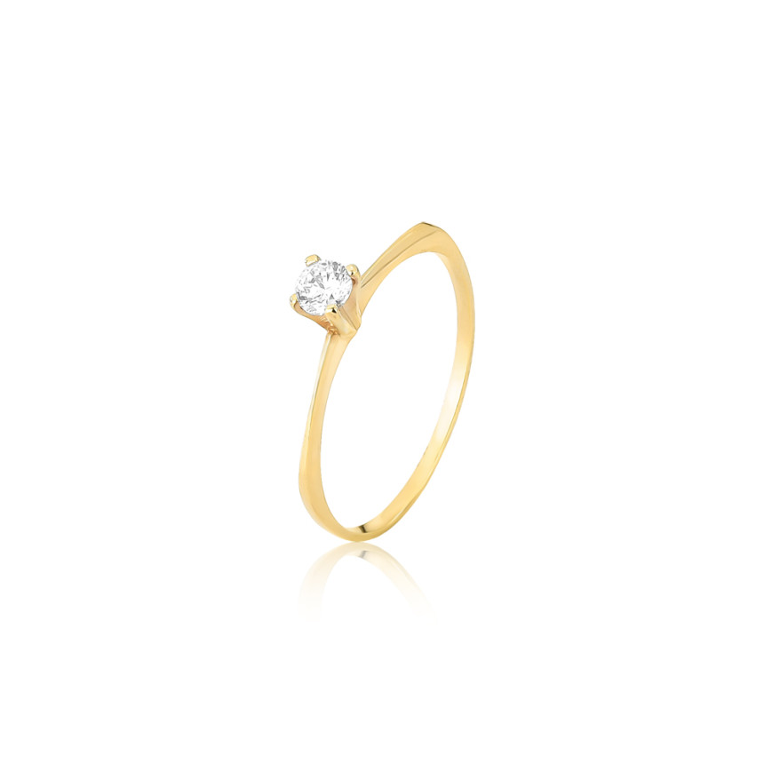 Anel Solitário Zircônia 4 Garras (3mm) Ouro 10k