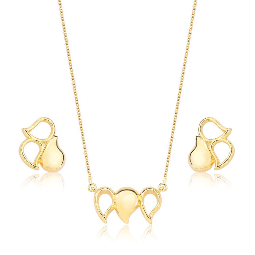 Conjunto Trio Gotas Vazadas / Lisa Folheado a Ouro 18K