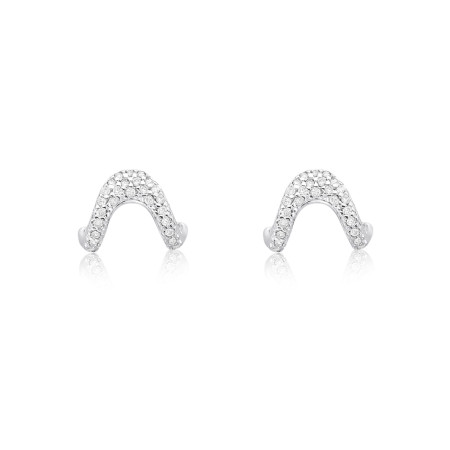 Brinco Prata Fixo Gancho "U" Cravejado 