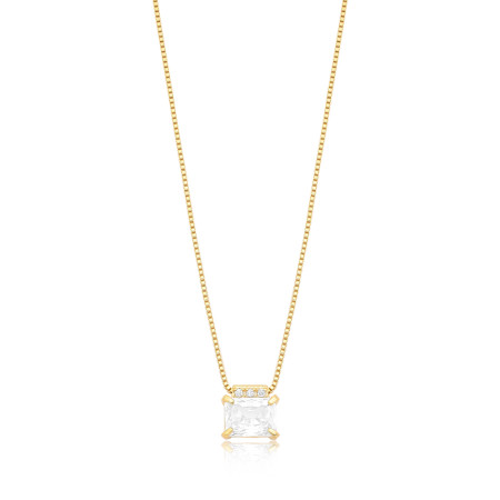 Gargantilha Zircônia Ponto Luz Retangular c/ Detalhe Cravejado Folheada a Ouro 18k