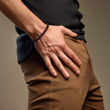 Pulseira Aço Rosso Couro Marrom Mesclado c/ Fecho Steel 20cm