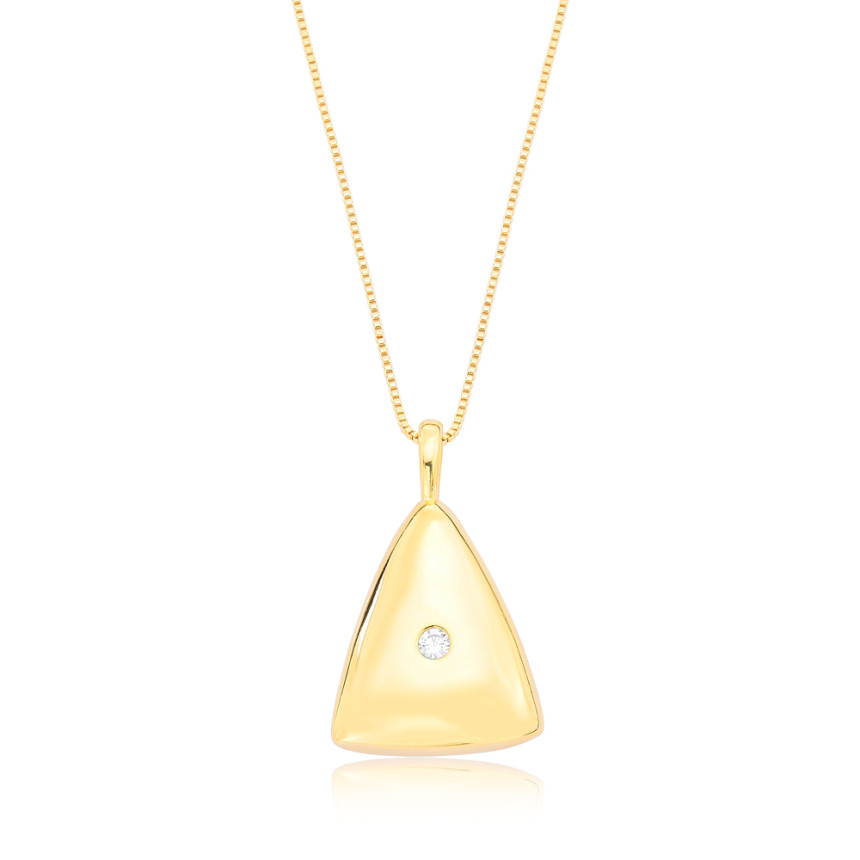 Gargantilha Pingente Triangulo Liso c/ Ponto Luz 55cm Folheada a Ouro 18k