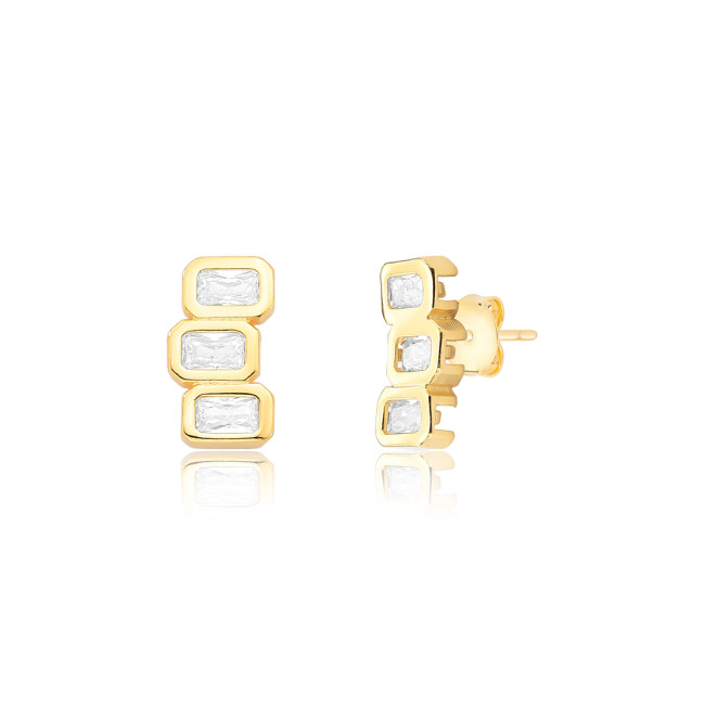 Brinco Trio de Zircônia Retangular Folheado a Ouro 18k