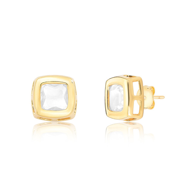 Brinco Fixo Zircônia Quadrada Embutida Folheado a Ouro 18k
