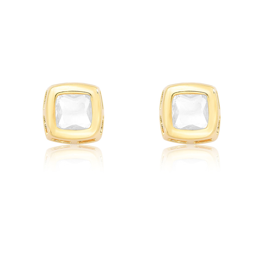 Brinco Fixo Zircônia Quadrada Embutida Folheado a Ouro 18k