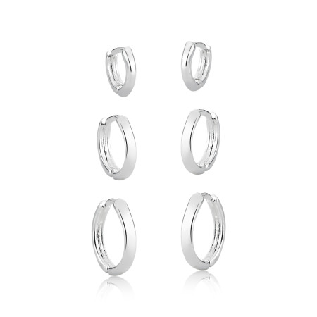 Kit c/ 3 Argolas Prata Leve Click Lisas 10mm / 12mm / 14mm