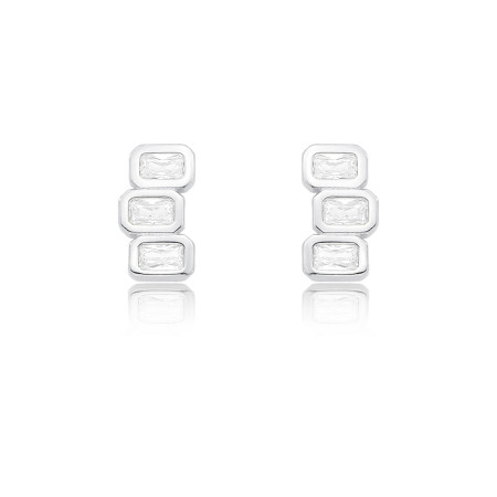 Brinco Prata Leve Trio de Zircônia Retangular