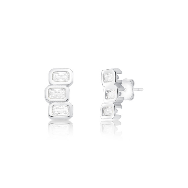 Brinco Prata Leve Trio de Zircônia Retangular