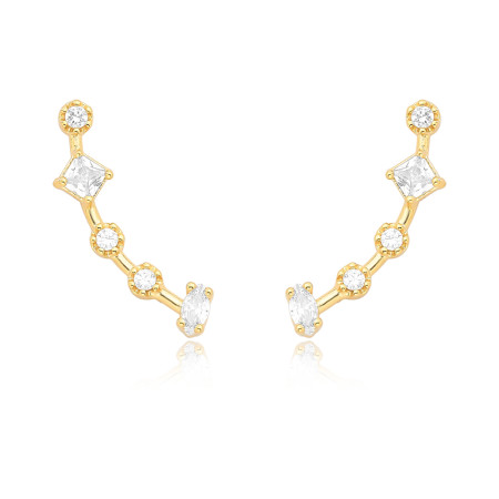 Brinco Ear Cuff Zircônias Geométricas Folheado a Ouro 18k