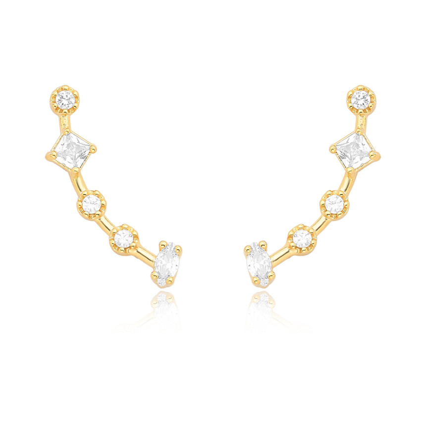 Brinco Ear Cuff Zircônias Geométricas Folheado a Ouro 18k