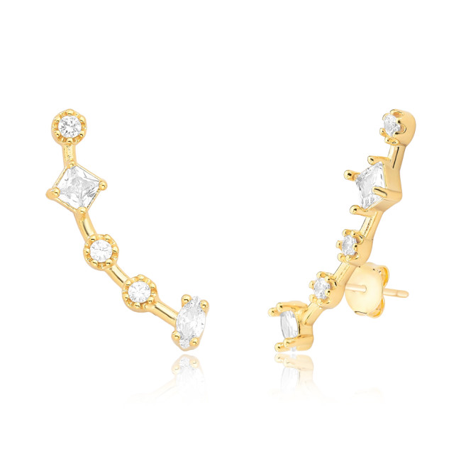 Brinco Ear Cuff Zircônias Geométricas Folheado a Ouro 18k