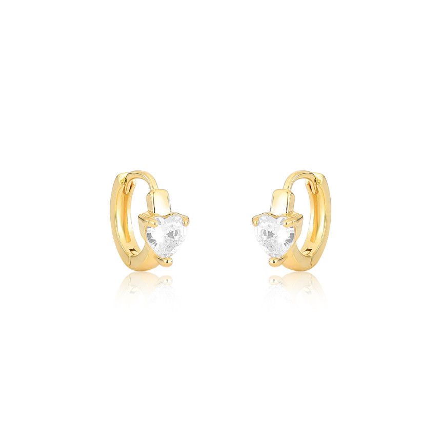 Argola Click Zircônia Coração 12mm Folheada a Ouro 18k   