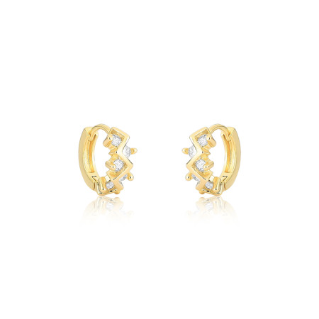 Argola Click Zig Zag c/ Zircônia 11mm  Folheada a Ouro 18k   