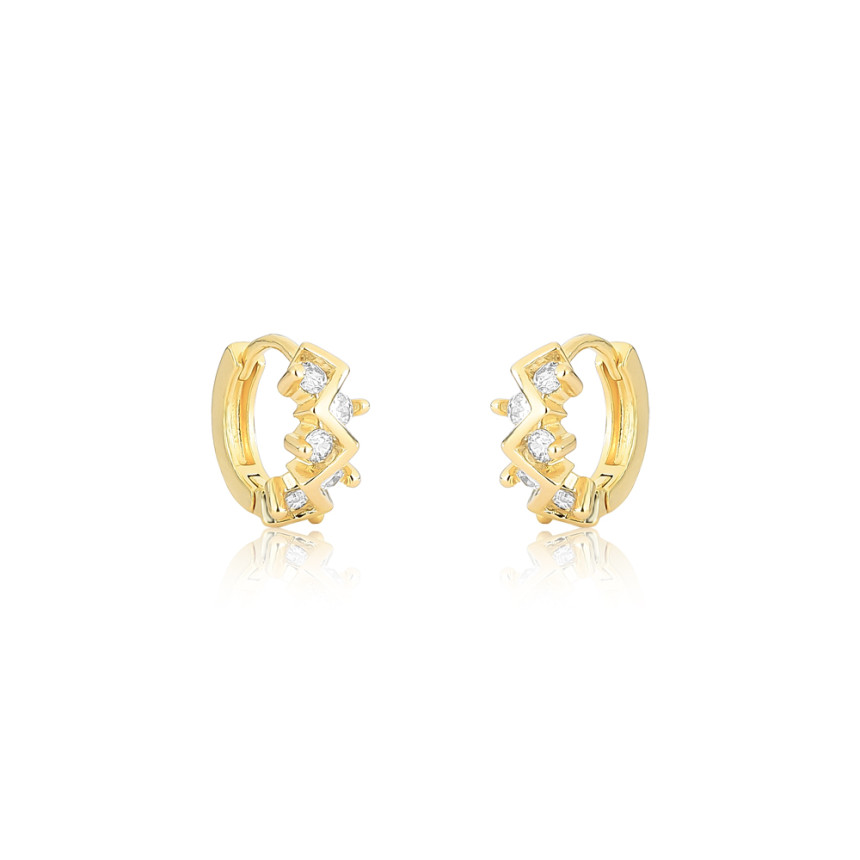 Argola Click Zig Zag c/ Zircônia 11mm  Folheada a Ouro 18k   