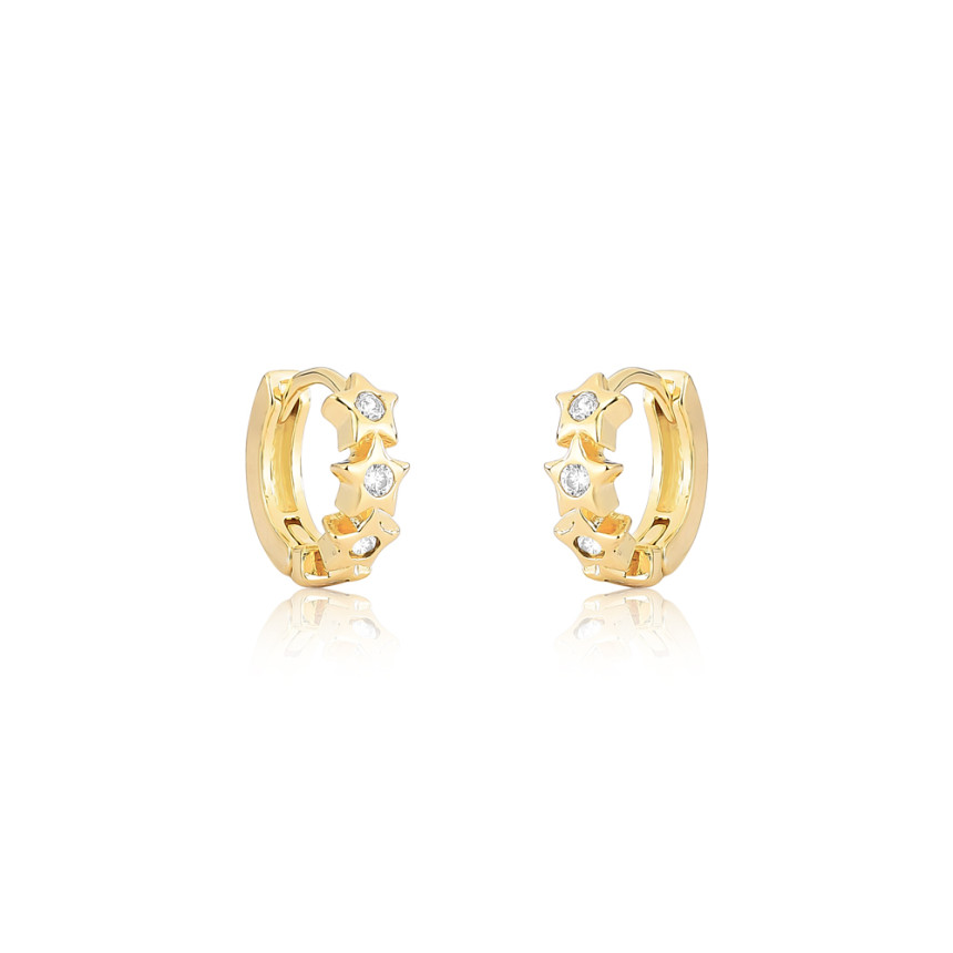 Argola Click Estrela c/ Ponto Luz 13mm  Folheada a Ouro 18k   