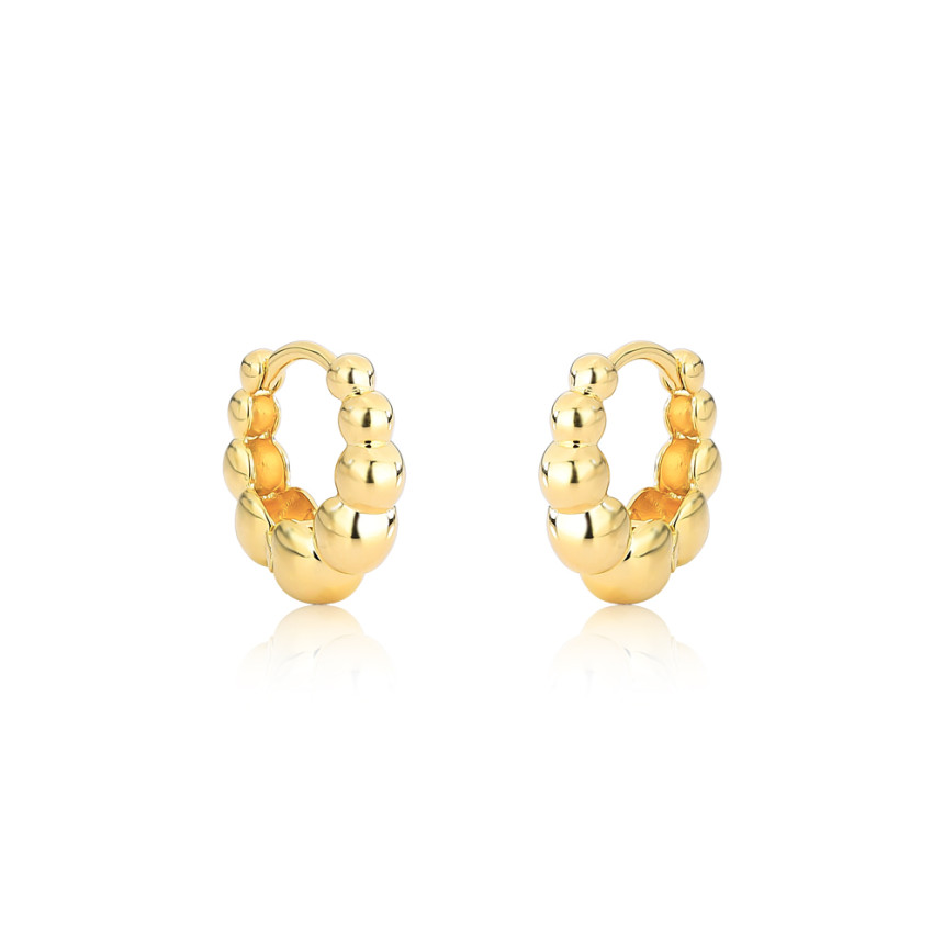 Argola Click Esferas Lisas 14mm  Folheada a Ouro 18k   
