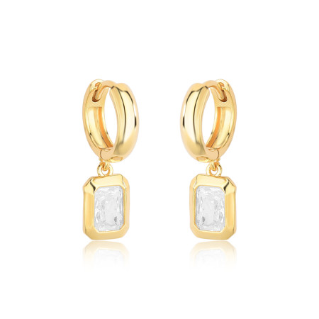 Argola Click Lisa c/ Pingente de Zircônia Retangular Folheada a Ouro 18k 