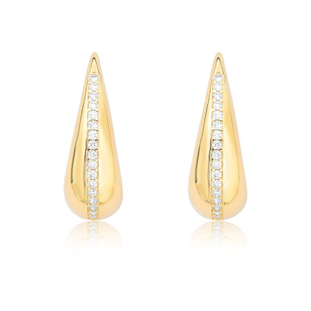  Brinco Gancho Liso c/ Linha Central Cravejada Folheado a Ouro 18k 