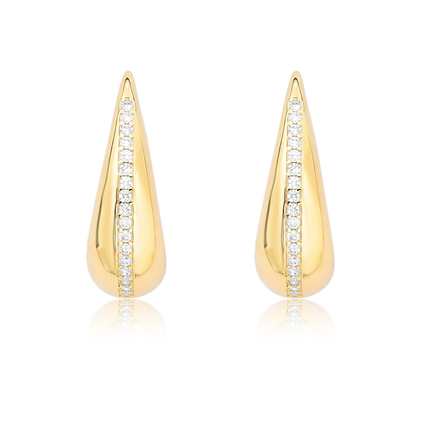  Brinco Gancho Liso c/ Linha Central Cravejada Folheado a Ouro 18k 