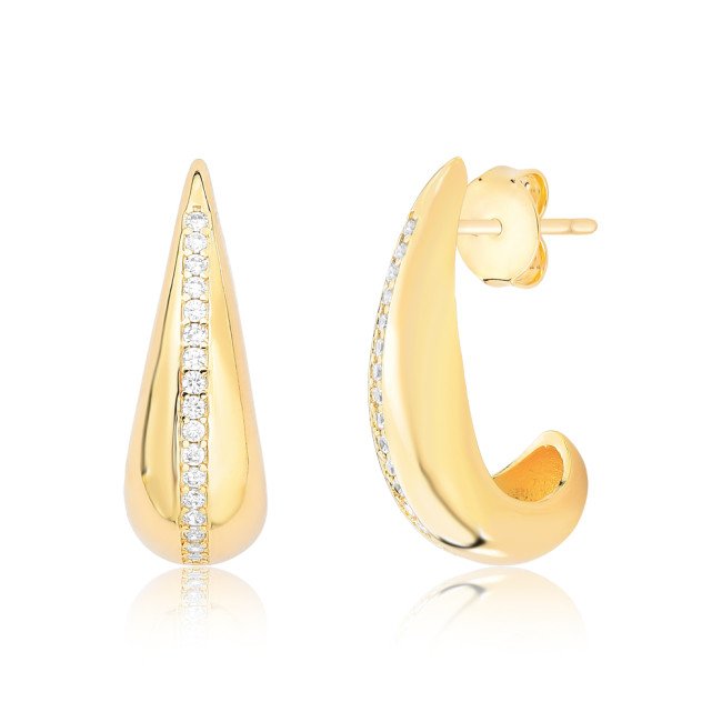  Brinco Gancho Liso c/ Linha Central Cravejada Folheado a Ouro 18k 