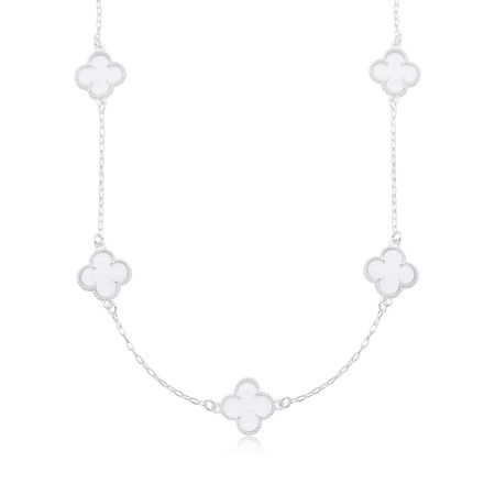 Gargantilha Prata Leve Cartier Trevo Madrepérola