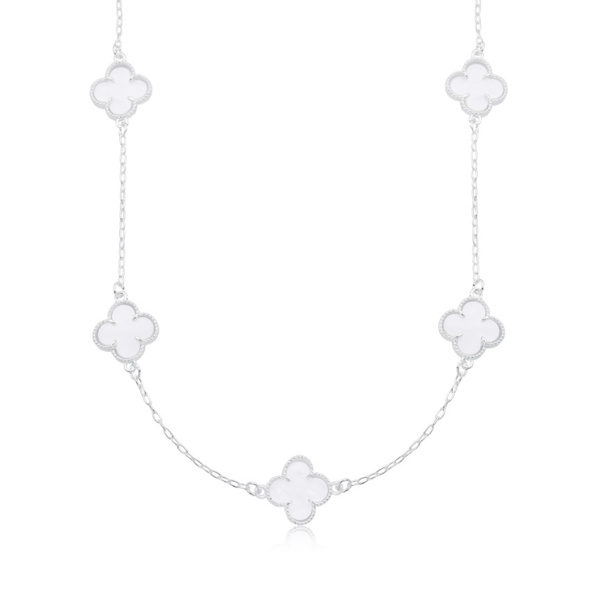 Gargantilha Prata Leve Cartier Trevo Madrepérola