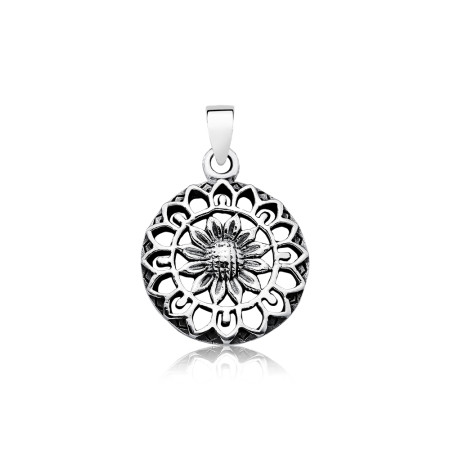 Pingente Prata Mandala Flor Vazada Envelhecida