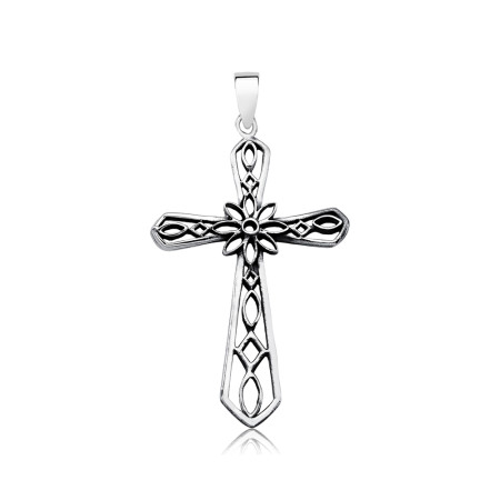 Pingente Prata Cruz Vazado Envelhecido 