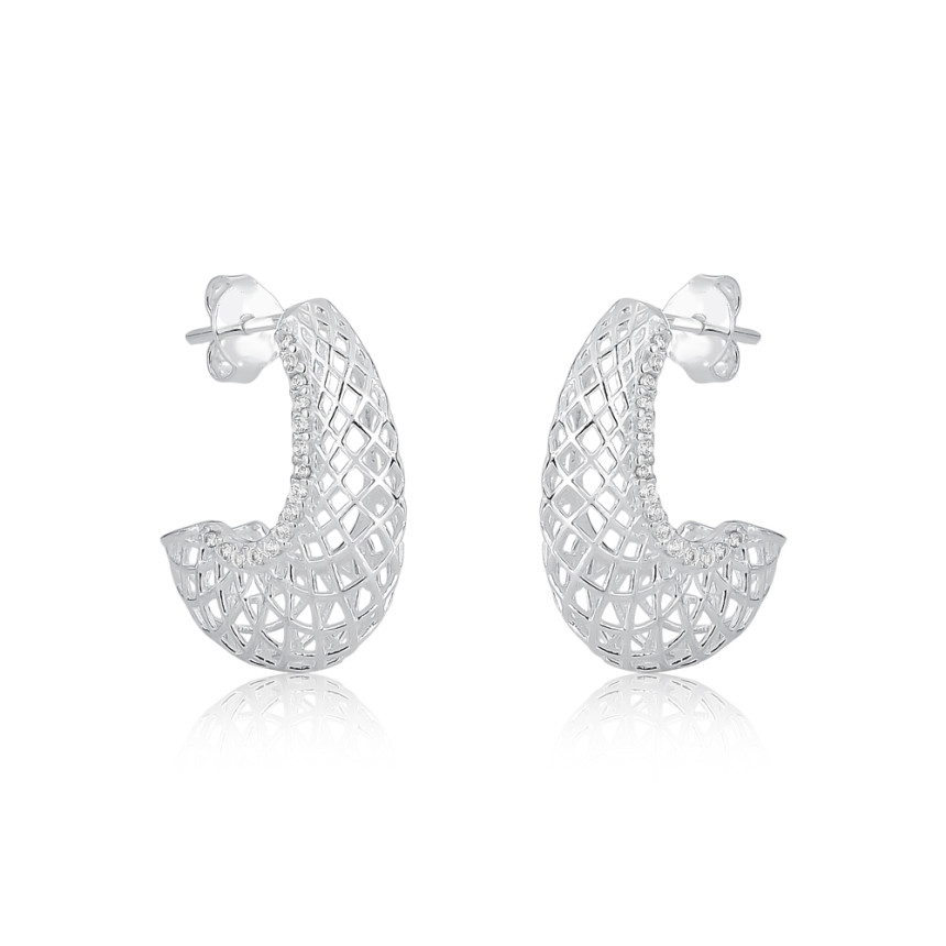 Argola Prata Anzol Renda Italiana Dupla 18mm